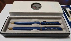 Juego de pluma y lápiz mecánico vintage United Financial Blue en caja - Imagen 1 de 6