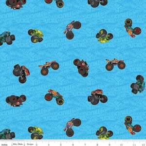 Hot Wheels Monster Trucks Toss blau Baumwollstoff - Bild 1 von 2