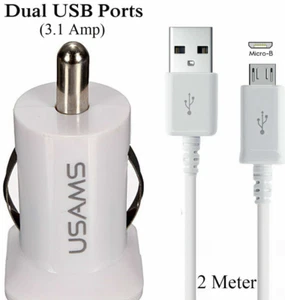 Dual USB 3.1A Car Charger Adapter & 2M Cable For Samsung Galaxy J2 Pro Core - Picture 1 of 8