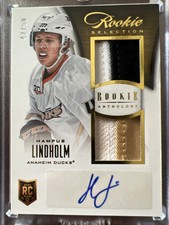 2013-14 HAMPUS LINDHOLM Rookie Anthology Dual JERSEY AUTO GOLD 42/50 SICK Patch