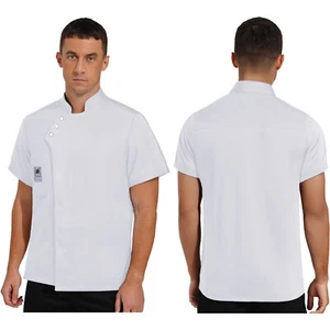 Unisex Mens Womens Coat Stand Collar Jackets Buttons Uniform Side Wear Cooking - Picture 1 of 28