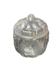 Halloween Clear Glass Pumpkin Candy / Cookie Jar 5" Tall X 4 3/4 Base - Picture 1 of 4
