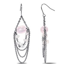 Amour Silvertone 30 Ct TGW Rose Quartz Dangle Hook Nickle Free Earrings