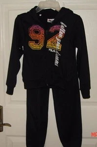 NEW WT GIRLS SZ 5/6 BLACK FILA JOGGING OUTFIT HOODIE JACKET AND PANTS $55 - Picture 1 of 6