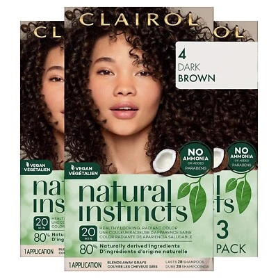 Tinte de cabello semipermanente Clairol Natural Instincts color de cabello marrón oscuro #4 paquete de 3 Foto 1 de 4