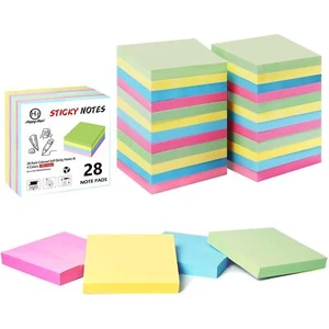 Sticky Notes 3x3 Inches Bulk 28 Pack 2800 Sheets Colored Self-Stick Pads, 100... - Picture 1 of 8