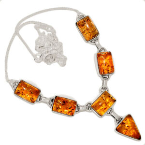 13g Synthetic Amber 925 Sterling Silver Necklace Jewelry SN18889