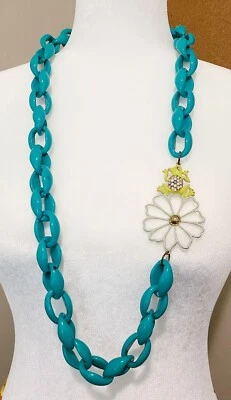 Collar distintivo de eslabones de cadena azul turquesa plástico grueso flor rana funky divertido Foto 1 de 4