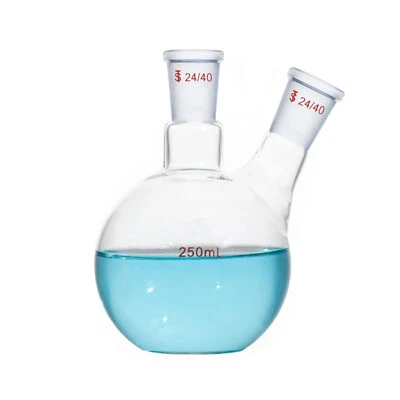 250ml,2-Neck,24/40,Flat Bottom Glass Flask,Double Necks,Lab Chemistry Bottle - Image 1 of 4