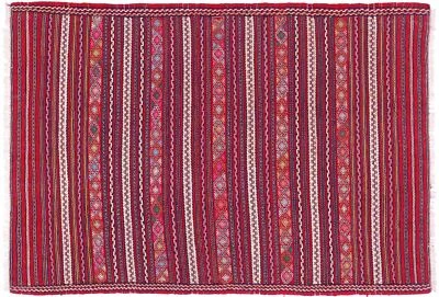 Afghan Kelim Soumakh Ghalmuri Carpet 100x150 Hand Woven Red Stripes - Image 1 of 4