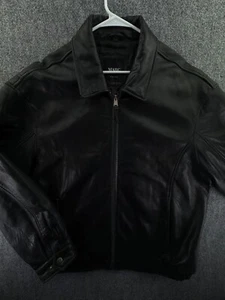 Mens Leather Jacket XL Andrew Marc New York Black Heavy Full Zip Lined Soft - Picture 1 of 19