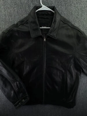 Mens Leather Jacket XL Andrew Marc New York Black Heavy Full Zip Lined Soft - Image 1 of 4