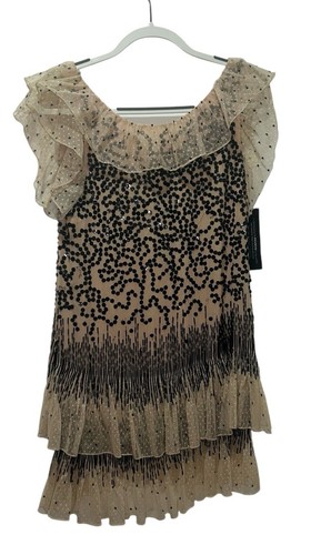 Abito rosso Valentino manica corta tulle maglia paillettes volant taglia 40 2 nuovo con etichetta