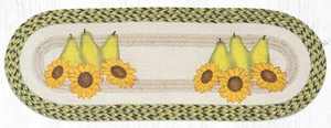 Braided Jute Hand Stenciled Oval Table Runner. Earth Rugs. PEARS & SUNFLOWERS - Picture 1 of 1
