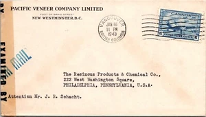 CANADA 1943 WWII CENSORED AIRMAIL COVER ADDR USA CANC VANCOUVER - Picture 1 of 2