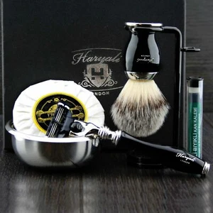 6X Juego de afeitado y aseo para hombre 3 bordes cartucho de afeitar y cepillo sintético Kit de regalo - Imagen 1 de 5