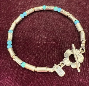 Sterling und Feueropal Perlen Gliederarmband 7" SS677 - Bild 1 von 5