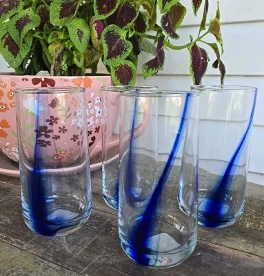 NEW Set 4 Crisa by LIBBEY COBALT SWIRL 6⅛" Tumbler Glasses 16oz WEIGHTED Mexico