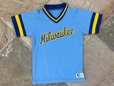 Vintage Milwaukee Brewers Sand Knit Baseball Jersey, Size Youth Medium, 8-10