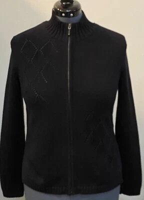 Cárdigan Suéter Nordstrom Negro ALGODÓN Manga Larga Cuello Alto Cremallera Talla M Usado en Excelente Condición Foto 1 de 4