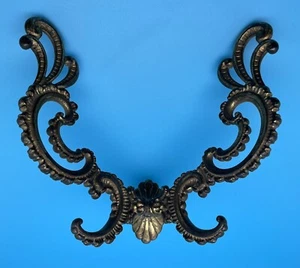 Victorian Style Coat Hook: Two Arm Parlor/Hall Rococo Iron w/ Worn Gold Patina - Picture 1 of 4