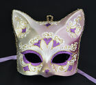 Masque de chat de Venise violet or floral coeur peint à la main 689