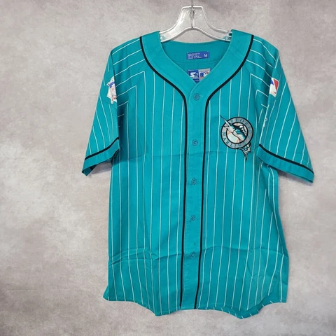 Vintage 90s Starter Florida Marlins Pinstripe Teal 2 Sided Baseball Jersey Men M Cover