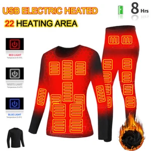 USB Electric Heated Underwear Thermal Pyjamas Mens Womens Heated Pants Tops *US - Picture 1 of 22
