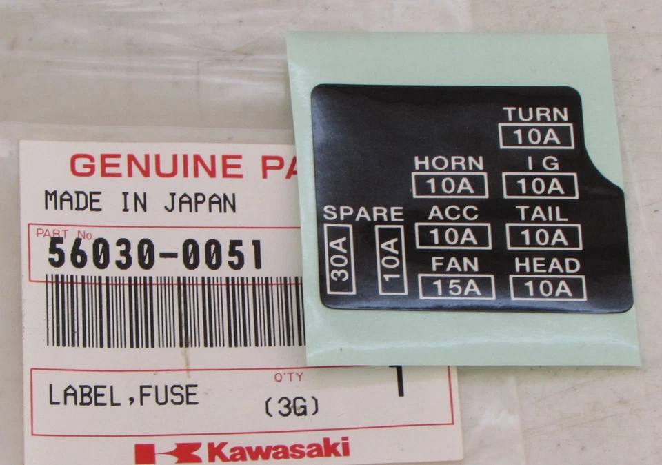 Etiqueta de fusível 56030-0051 Kawasaki para VNT50 e VNT60 (European Vulcan 1500) - Imagem 1 de 1