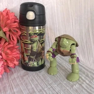 TEENAGE MUTANT NINJA TURTLES plastic action figure & THERMOS small water bottle - Picture 1 of 14