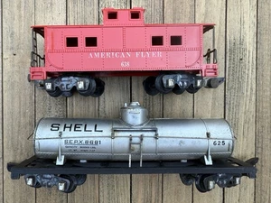VINTAGE GILBERT VOLANTINO AMERICANO SCALA 3/16 RED CABOOSE #638 SHELL TANKER #625 - Foto 1 di 6