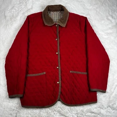 Chaqueta acolchada de granero Orvis abrigo de pana forrada con cuello de pana para mujer grande roja Foto 1 de 4