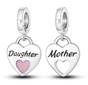 Sterling Silver Mother & Daughter Heart Charms + FREE Bracelet UK - Picture 1 of 6