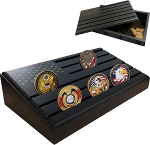 6-Row Military Challenge Coin Display Stand - Challenge Coin Holder with Rustic - Picture 1 of 6