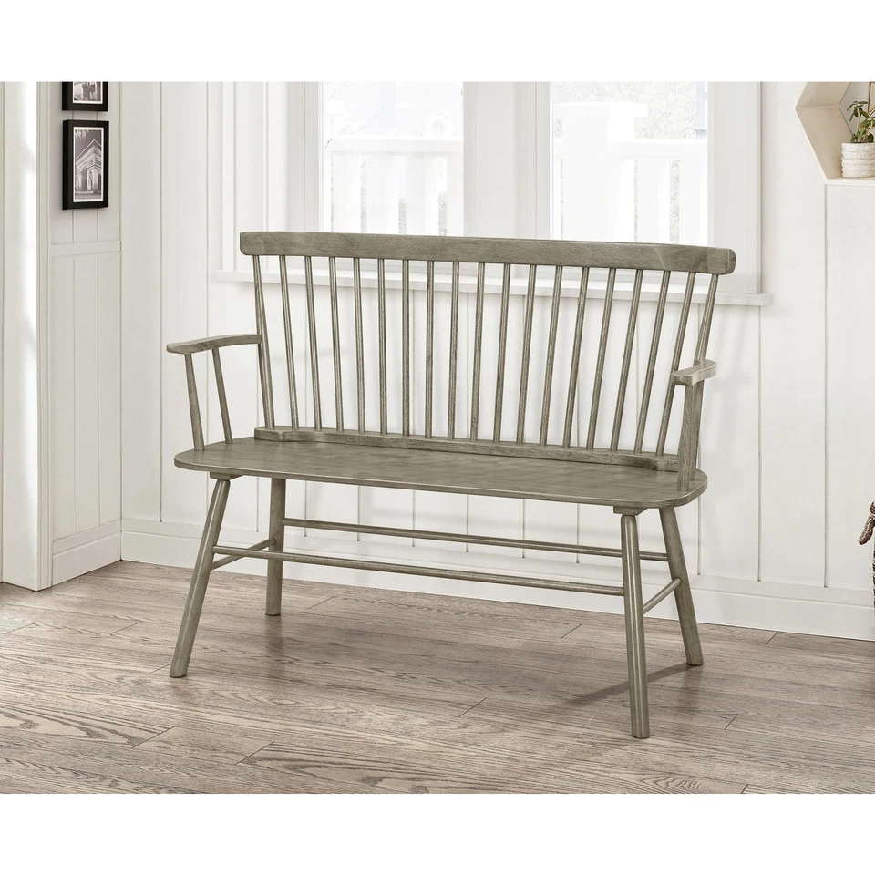 Apoyabrazos de entrada Crown Mark de madera diseño clásico con respaldo gris Foto 1 de 1