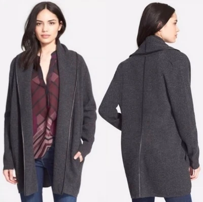 Cárdigan abierto Vince lana cachemir mezcla seda cuello chal chaqueta gris XS Foto 1 de 4