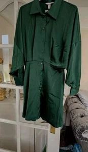 H&M Shirt Dress Green Satin Size M 10 New with Tags - Picture 1 of 6
