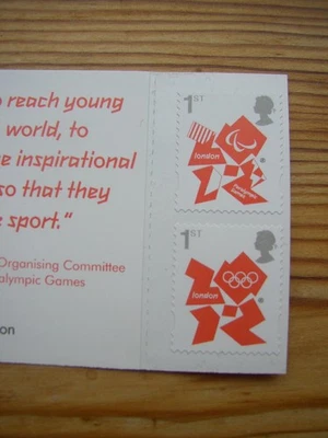2 x 1st class Olympic & Paralympic stamps from booklet 2011 London 2012 UK GB - Image 1 of 4