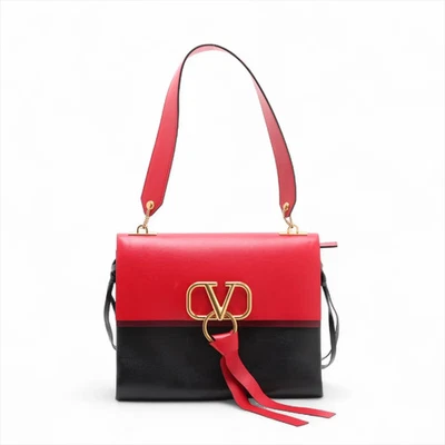Valentino Garavani V ring Leather Chain Shoulder Bag red x black - Image 1 of 4