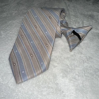 复古大使夹式领带蓝色棕褐色条纹 3x18 英寸领带 — 第 1/4 张图片