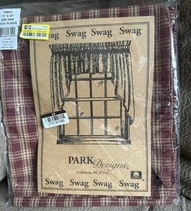 Park Designs Cotton Window Curtain SWAG 72" x 36" Sturbridge Wine NEW PAIR - Picture 1 of 8