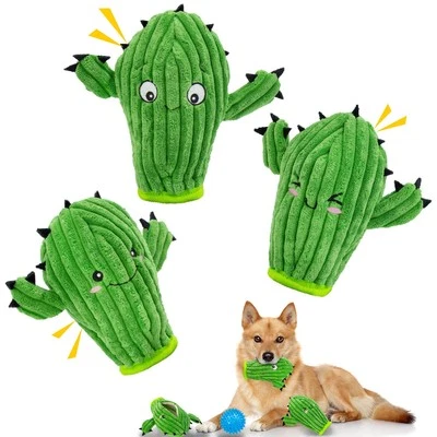 No Stuffing 3 Pack Squeaky Dog Toys- 2 in 1 Interactive Plush Dog Toy- Cactus... - Image 1 of 4