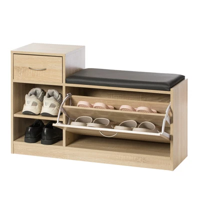 Wooden Entryway Shoe Storage Bench with Cushion Oak Modern & Contemporary - Image 1 of 4