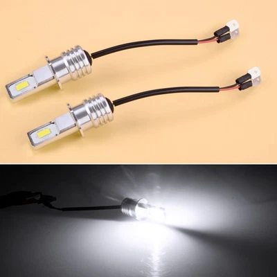 2x Car White LED Fog Light Bulb With Connector Harness Conversion Kit H3 80W - Image 1 of 4