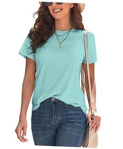 Basic T Shirts for Women UPF 50+ Short Sleeve Casual Summer Tops Trendy Solid - Picture 1 of 4