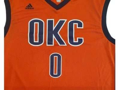 Oklahoma City Thunder Jersey Westbrook 0 OKC NBA Orange/Blue Adidas NWOT Mens XL - Image 1 of 4