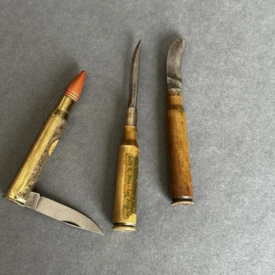 Vintage Lot of 3 Bullet Shaped Pocket Knife Brass Case - Image 1 of 4