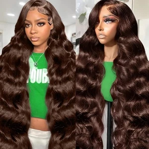 CUMASE 13x6 Chocolate Brown Lace Front Wig Human Hair 250 Density HD Lace Fro... - Picture 1 of 7