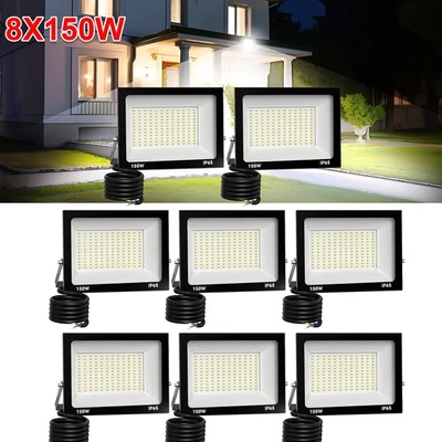 8pcs 150W LED floodlight flood light outdoor lamp headlight work spotlight cool white - Image 1 of 4