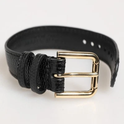 Pulseira DOLCE & GABBANA couro preto em relevo fivela de ouro alça de cinto 180usd - Imagem 1 de 4